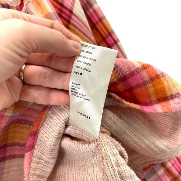 Free People Siena Plaid Pullover Blouse top‎ Size L boho - Picture 9 of 9